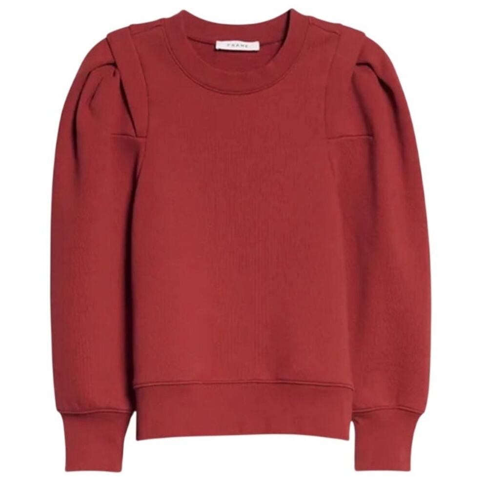 FRAME Women Sweatshirt Medium Redwood Puff Sleeve Casual Fleece Lined Comfy Warm